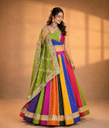 Multi color Bandhani Skirt Chaniyacholi With Heavy Work Dupatta -light green-mix